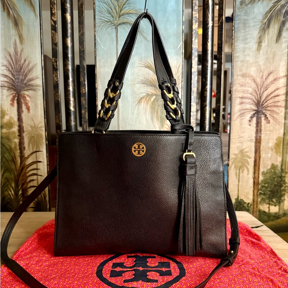 Tory Burch Brooke Black and Gold Shoulder Bag
